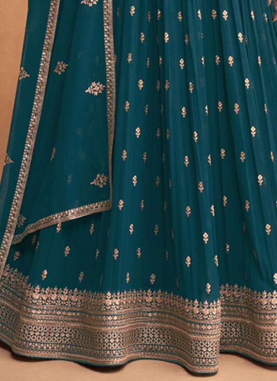 Teal Blue Georgette Zari Embroidered Anarkali Suit 9486A